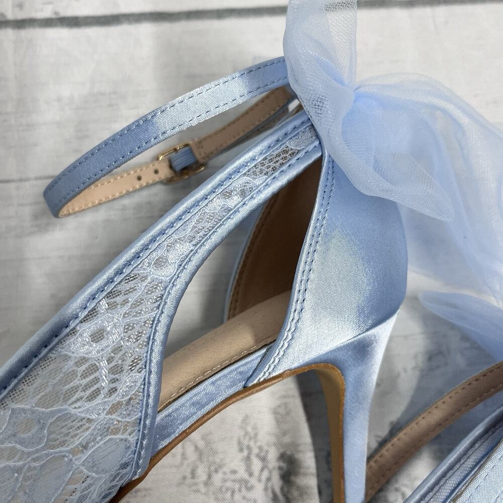 Coutgo Baby Blue Satin Lace High Heel Shoes size 9 Wedding Cocktail Formal Prom - Picture 8 of 14